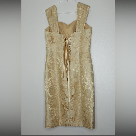 Zinnia Elegans Golden Lace Pencil Dress - Picture 2 of 8